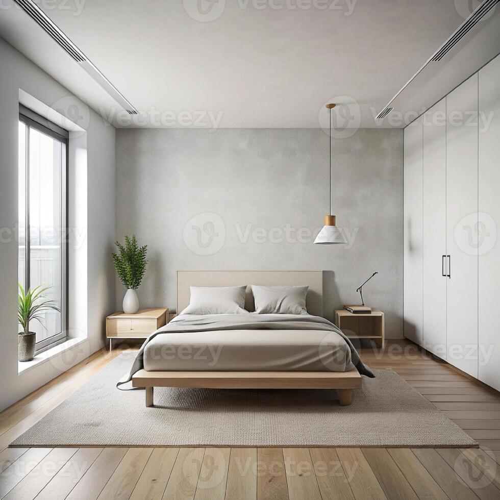 ai generiert Schlafzimmer Stil minimalistisch foto