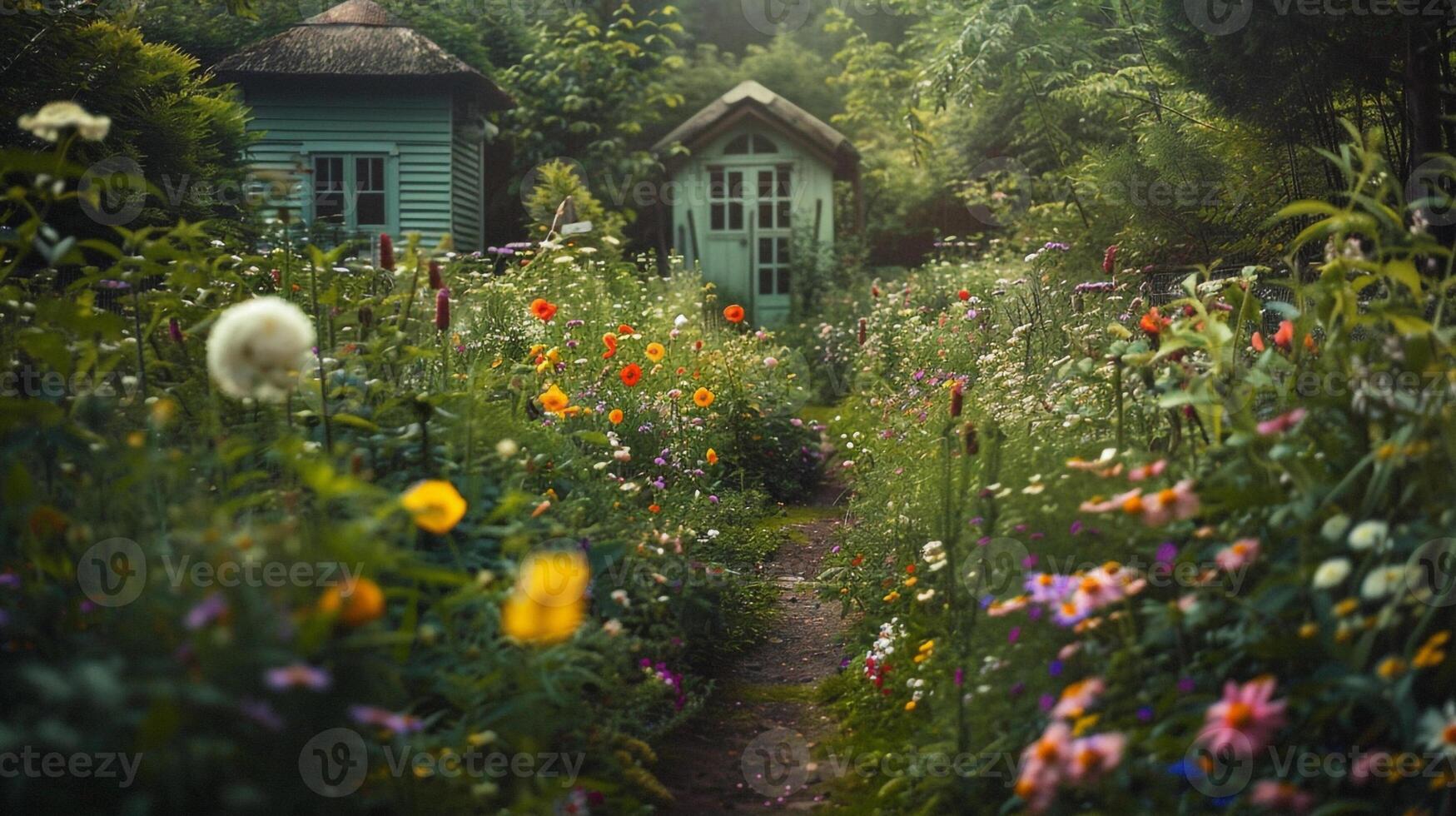 ai generiert das Garten ist ein schön Rahmen zum das Sommer. foto