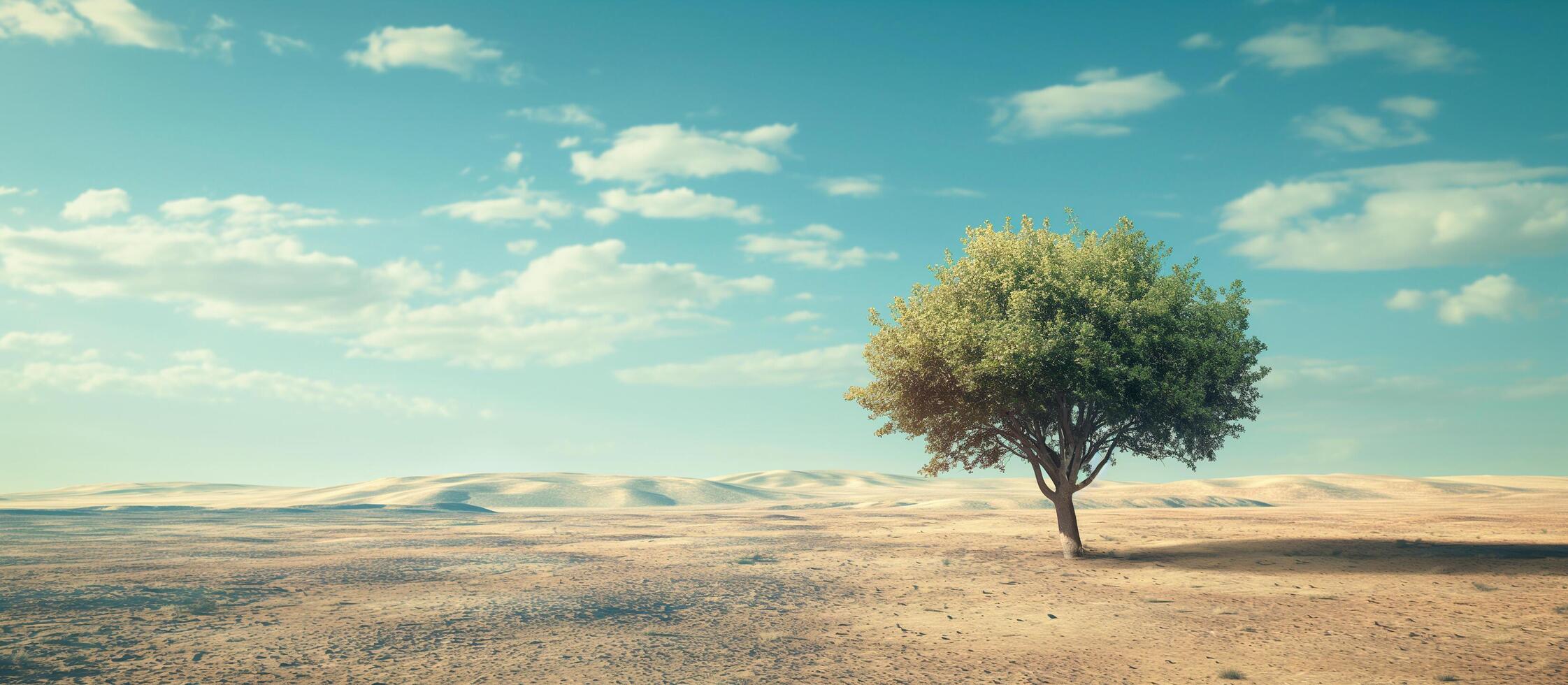 ai generiert speichern Erde Tag, global Erwärmen, Klima Veränderung Konzept Hintergrund. einsam Baum im trocken Wüste foto