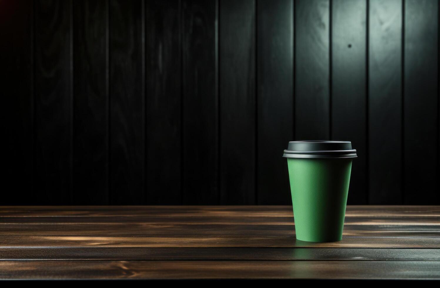 ai generiert Nein Logo, Nein Text, leeren Tasse von Kaffee auf hölzern Tabelle ohne Text foto