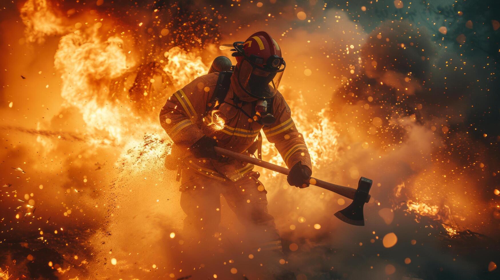 ai generiert Feuerwehrmann retten Kind im Rauch foto