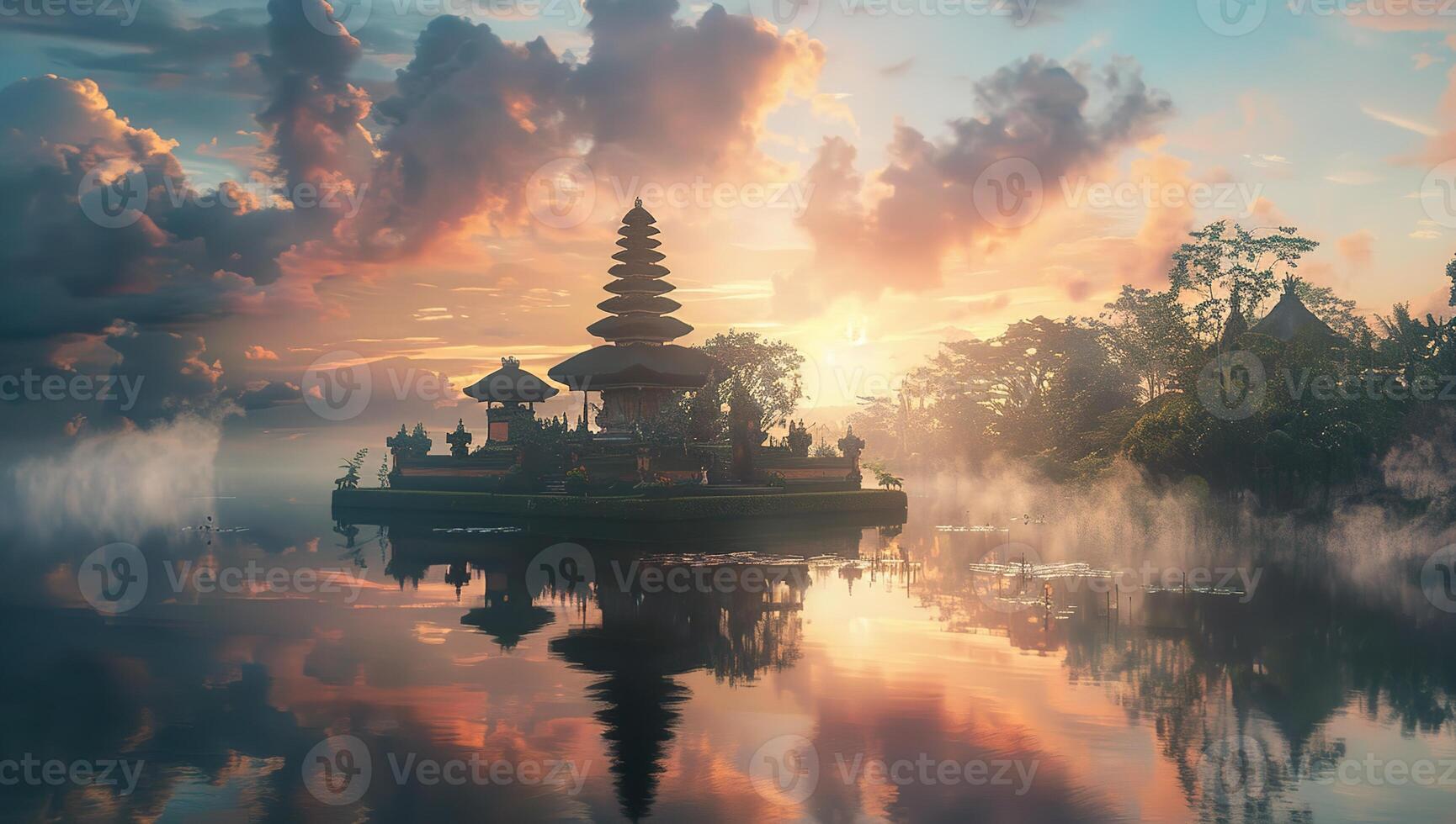 ai generiert Nyepi Tag von Stille Hintergrund Tempel beim Sonnenuntergang foto