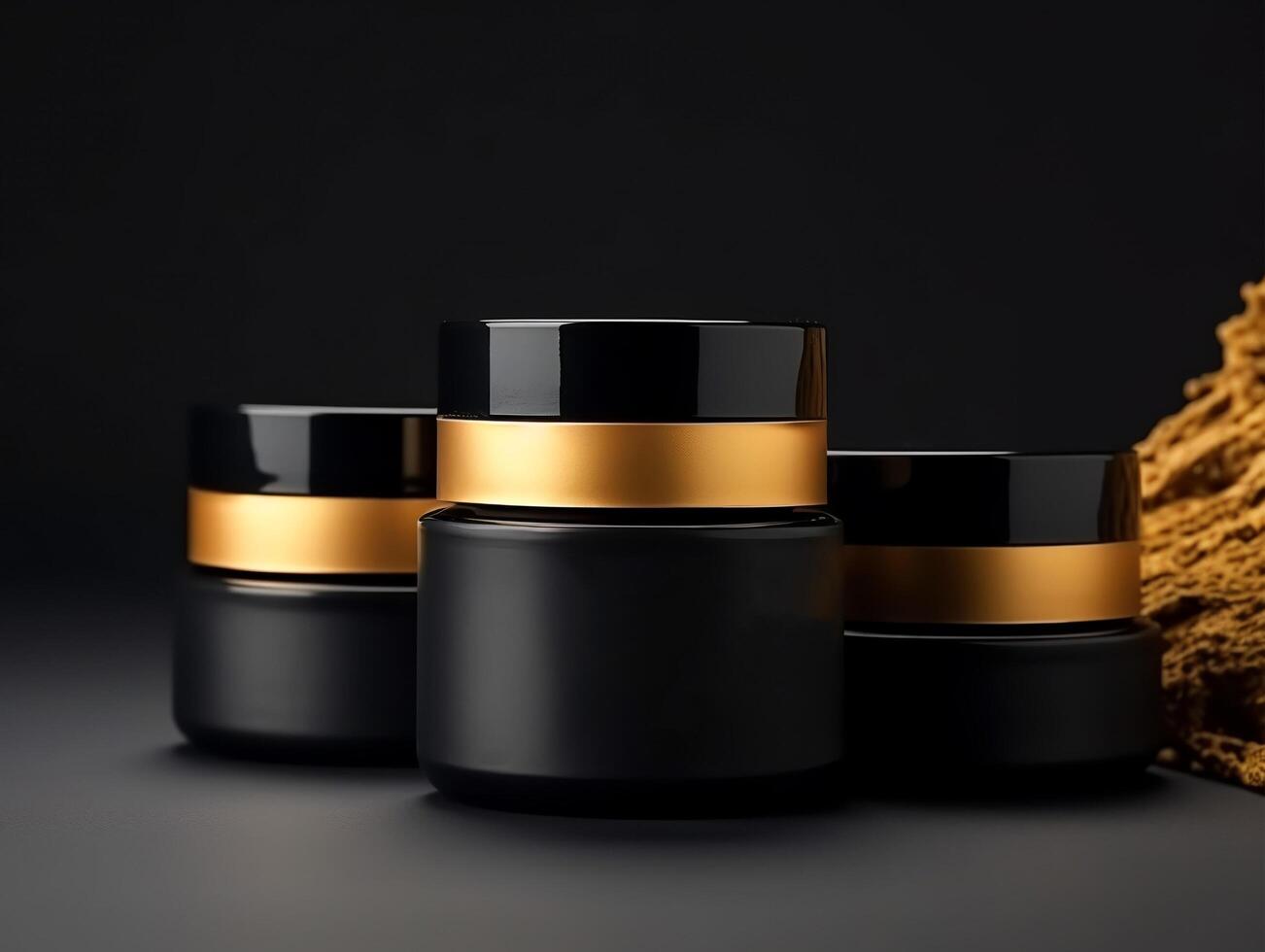 ai generiert schwarz Gold Luxus kosmetisch Produkt Attrappe, Lehrmodell, Simulation Vorlage, generativ ai foto
