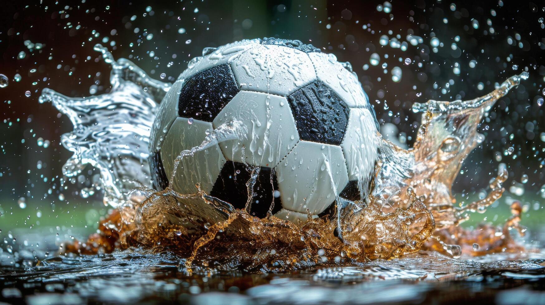 ai generiert Fußball Ball planschen im Wasser foto