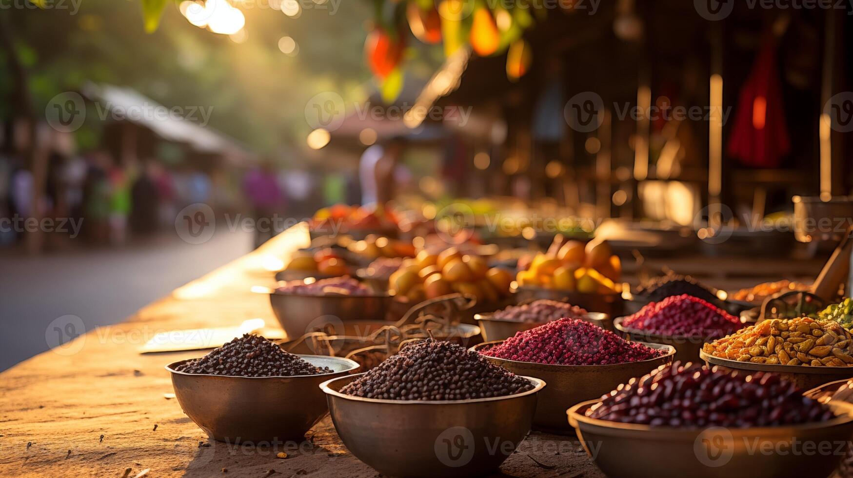 ai generiert beschwingt Straße Markt geschäftig mit Aktivität foto