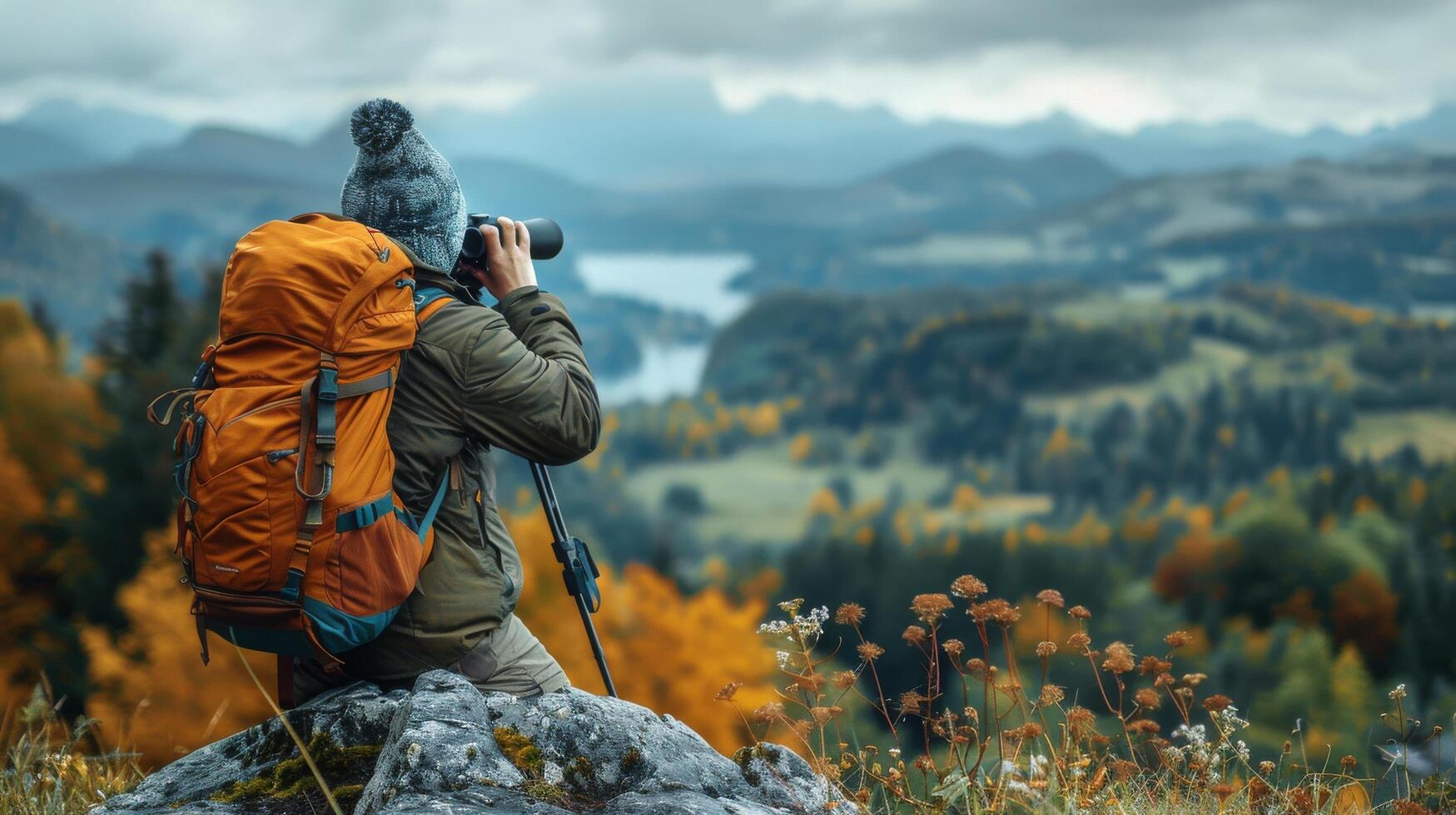 ai generiert Person mit Rucksack nehmen Bild foto