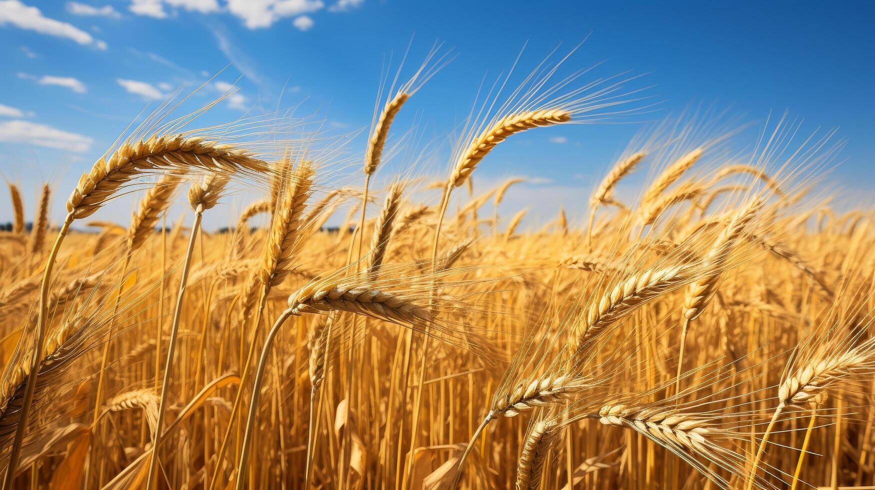 ai generiert reifen Weizen Feld mit golden Farbtöne foto