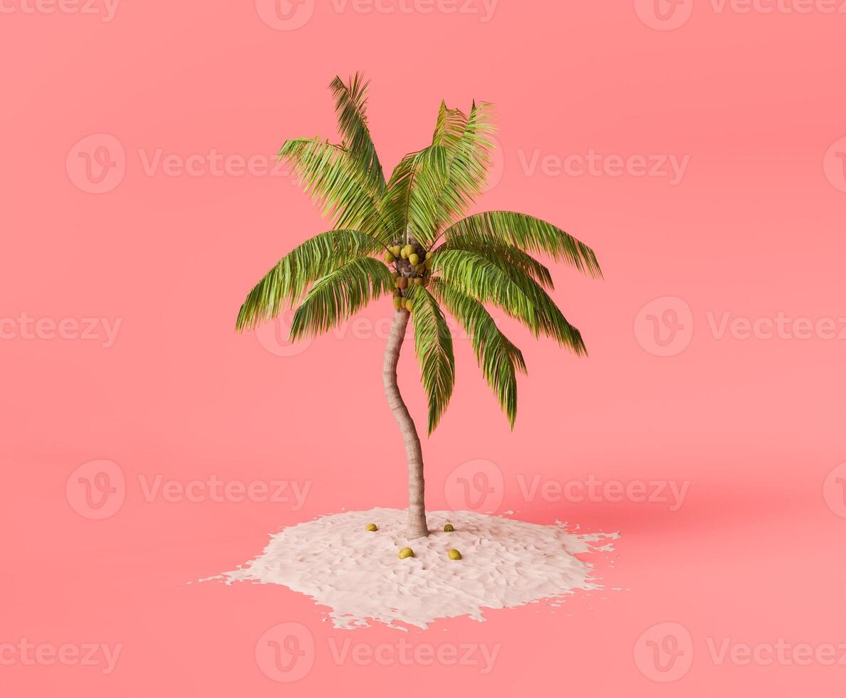 minimalistisch Palme Baum auf rot Hintergrund mit Weiß Sand foto