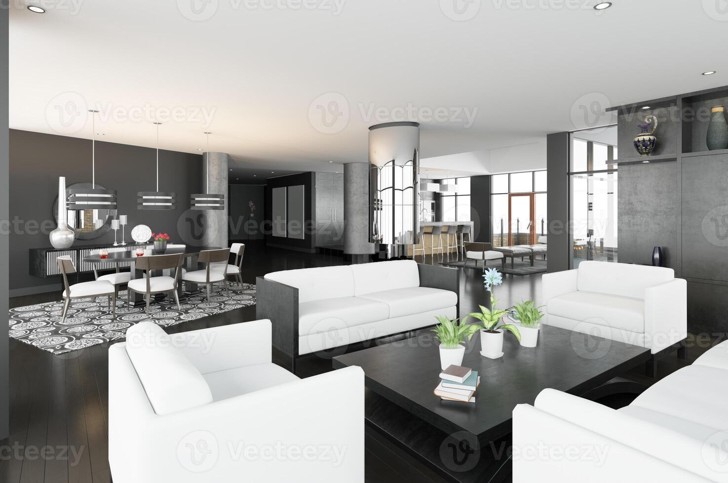 Luxus modern Leben Zimmer und Essen Zimmer mit Weiß Sofa foto