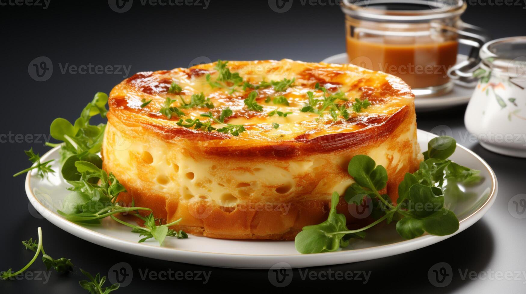 ai generiert Quiche Kuchen Mahlzeit Käse Kruste gebacken Essen Abendessen foto