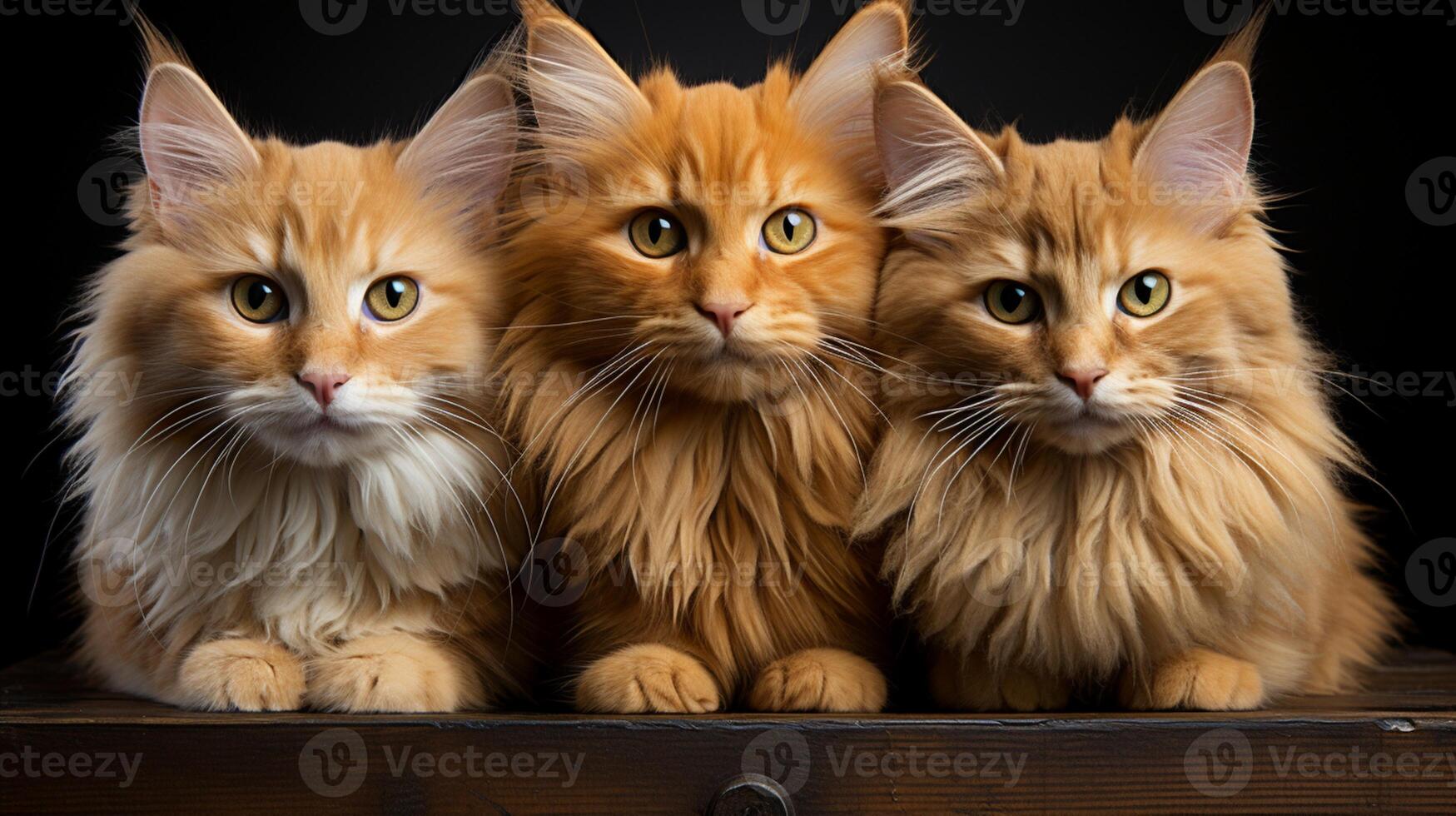 ai generiert Baby Katze Triplett komisch Kätzchen spielerisch wenig Pfote Kopieren Raum foto