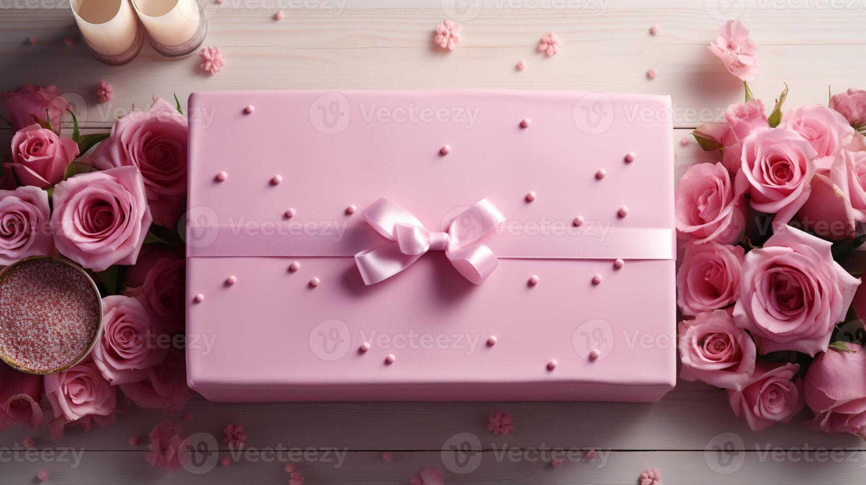 ai generiert Rosa Paket Box Geschenk mit Band Karton Lieferung foto