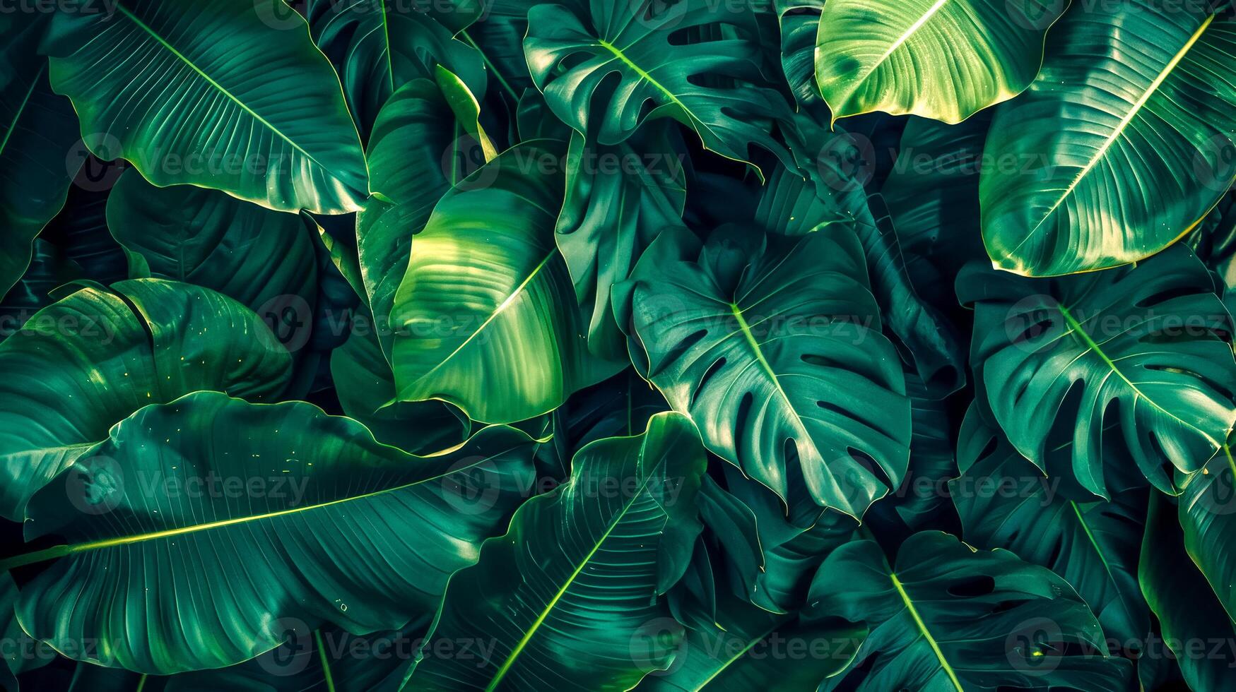 ai generiert üppig Grün tropisch Monstera Blätter Hintergrund foto