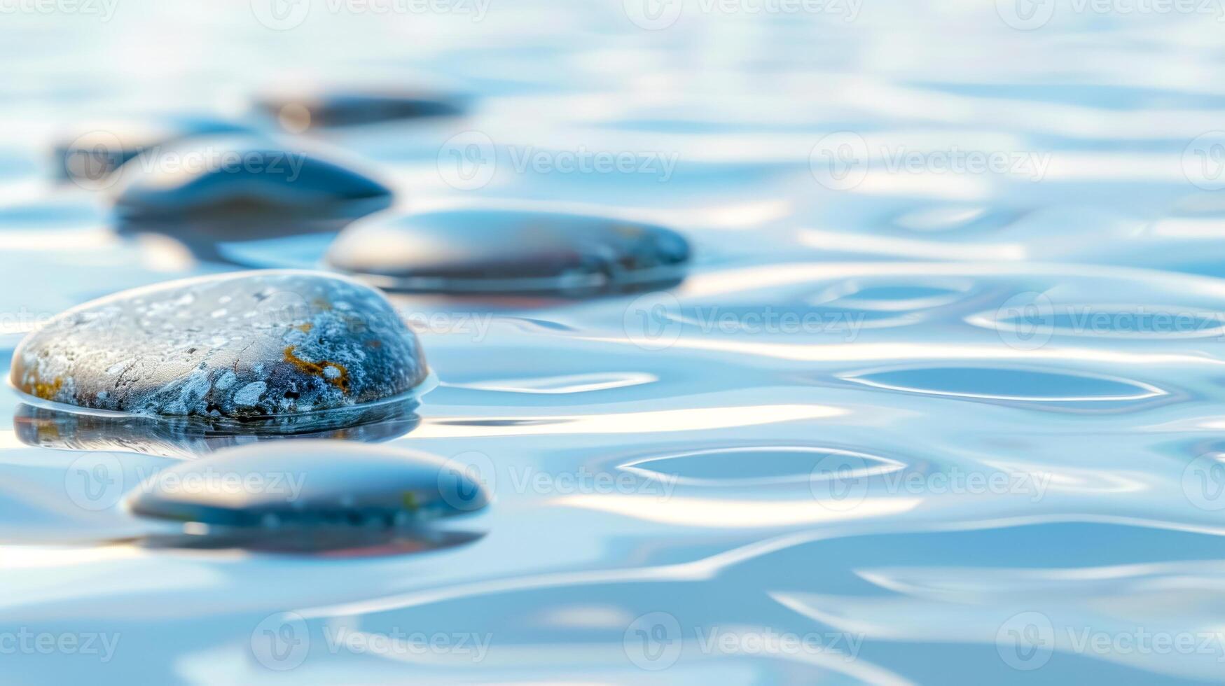 ai generiert heiter Wasser Oberfläche mit Kieselsteine foto