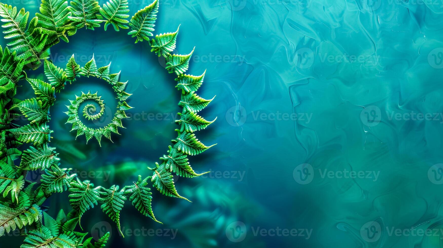 ai generiert Farn Spiral- Über abstrakt Blau Wasser Hintergrund foto