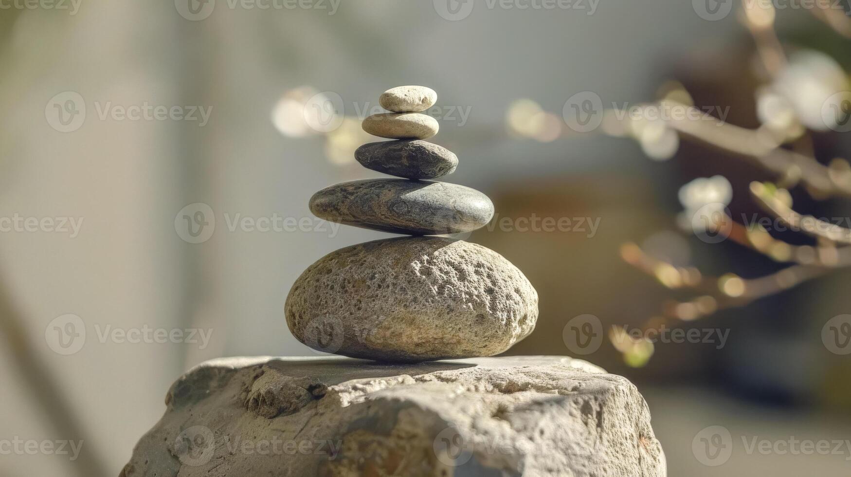 ai generiert Zen Stein Stapel im still Natur foto