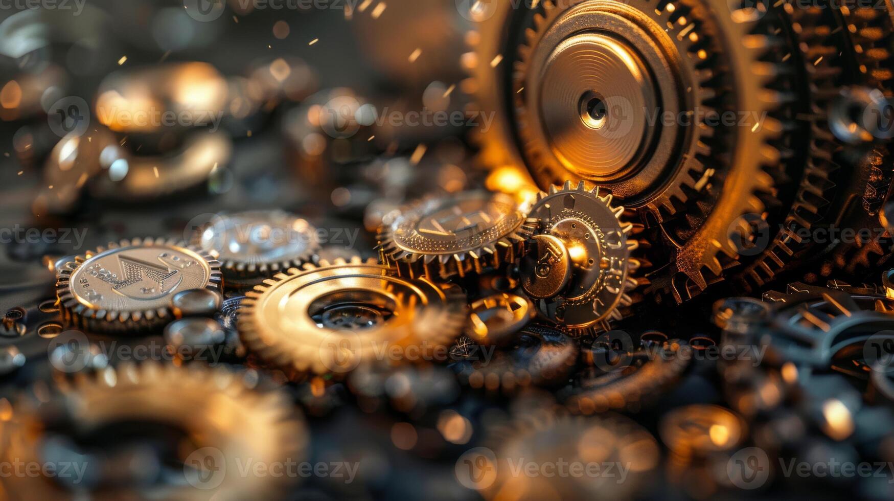 ai generiert ein Serie von Getriebe, jeder drehen zu fallen Mehr Münzen in ein wachsend Haufen, zeigen Investition Mechanik. foto