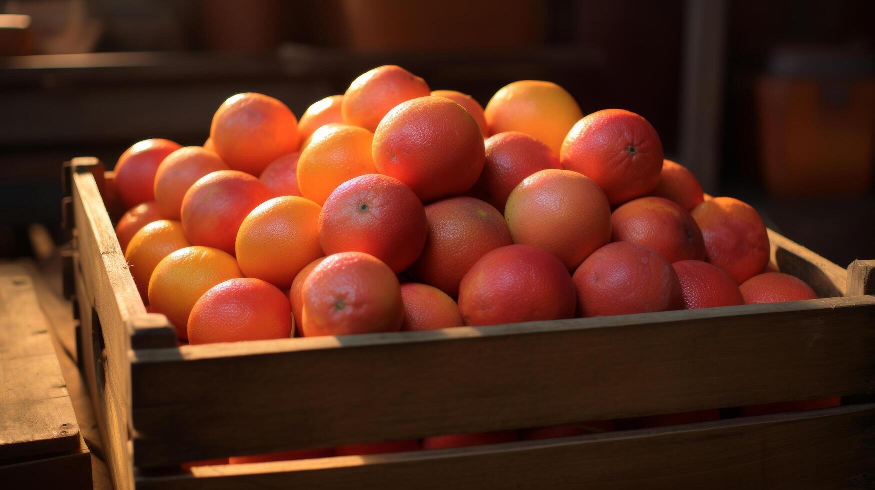 ai generiert warm Licht verbessert rustikal Kiste von Blut Orangen foto