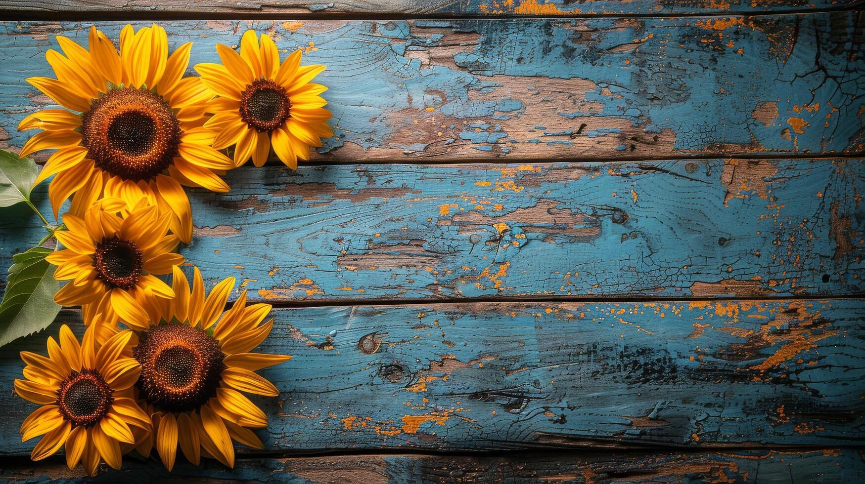 ai generiert Sonnenblumen vereinbart worden auf hölzern Tabelle foto