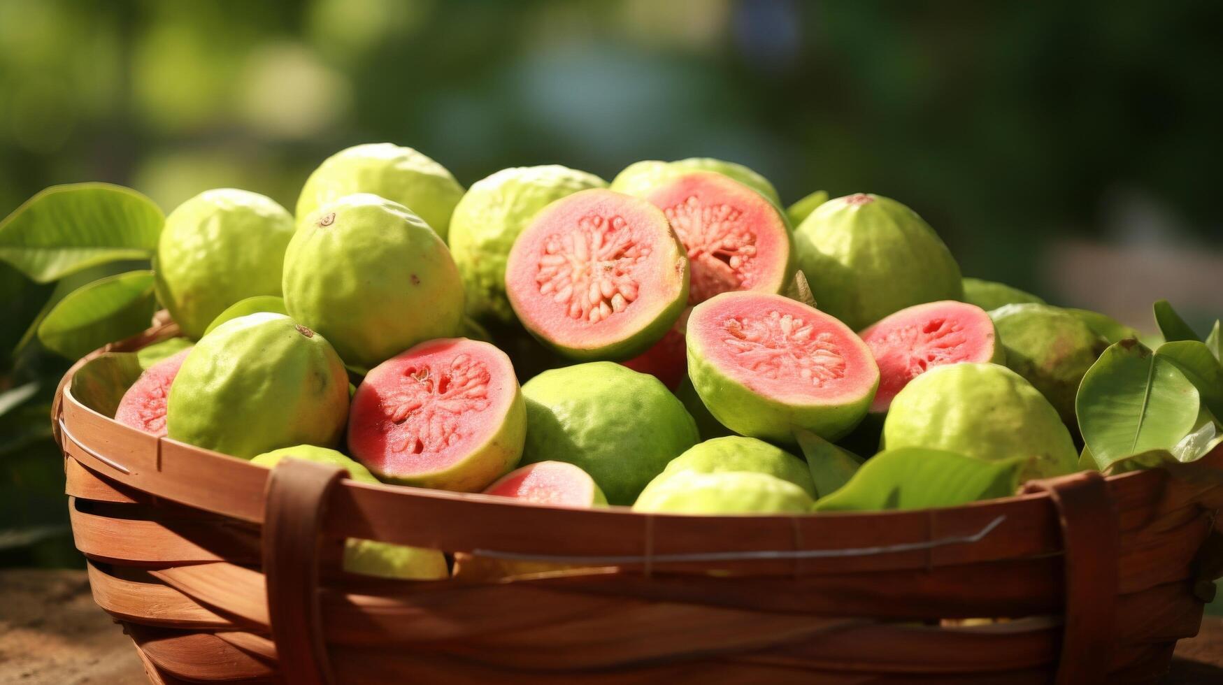 ai generiert frisch und tropisch Guave Scheiben Korb foto