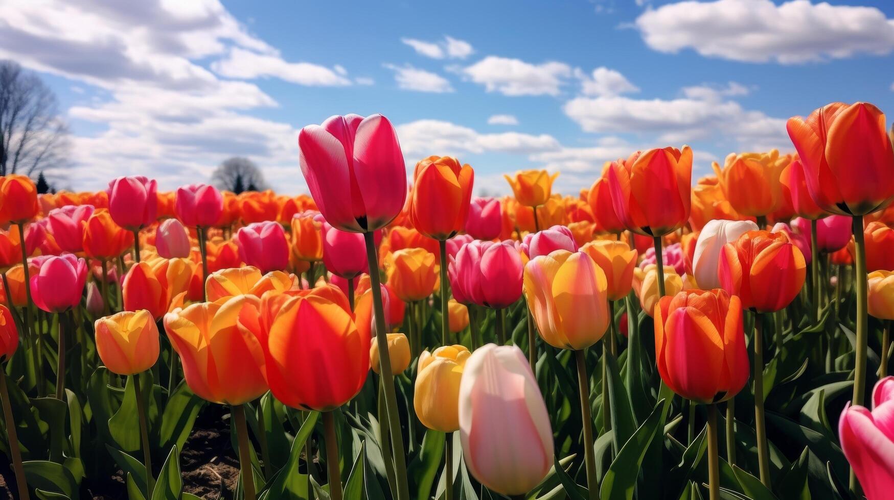 ai generiert bunt Tulpe Feld im voll blühen foto