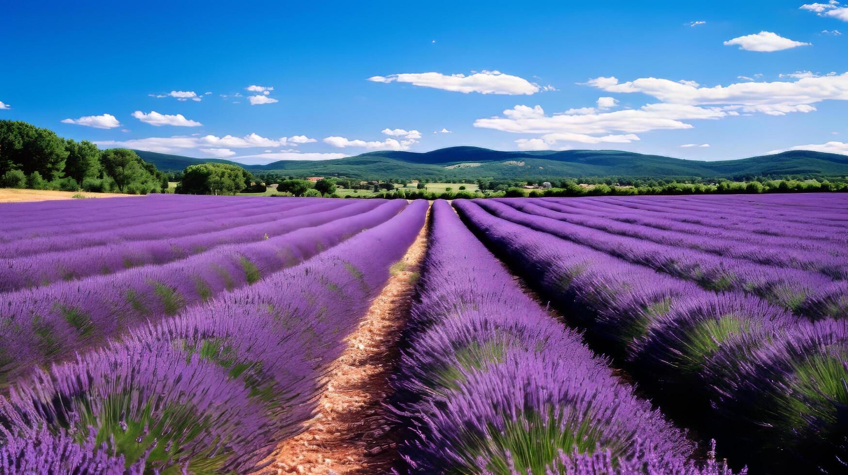 ai generiert Lavendel Feld im voll blühen foto