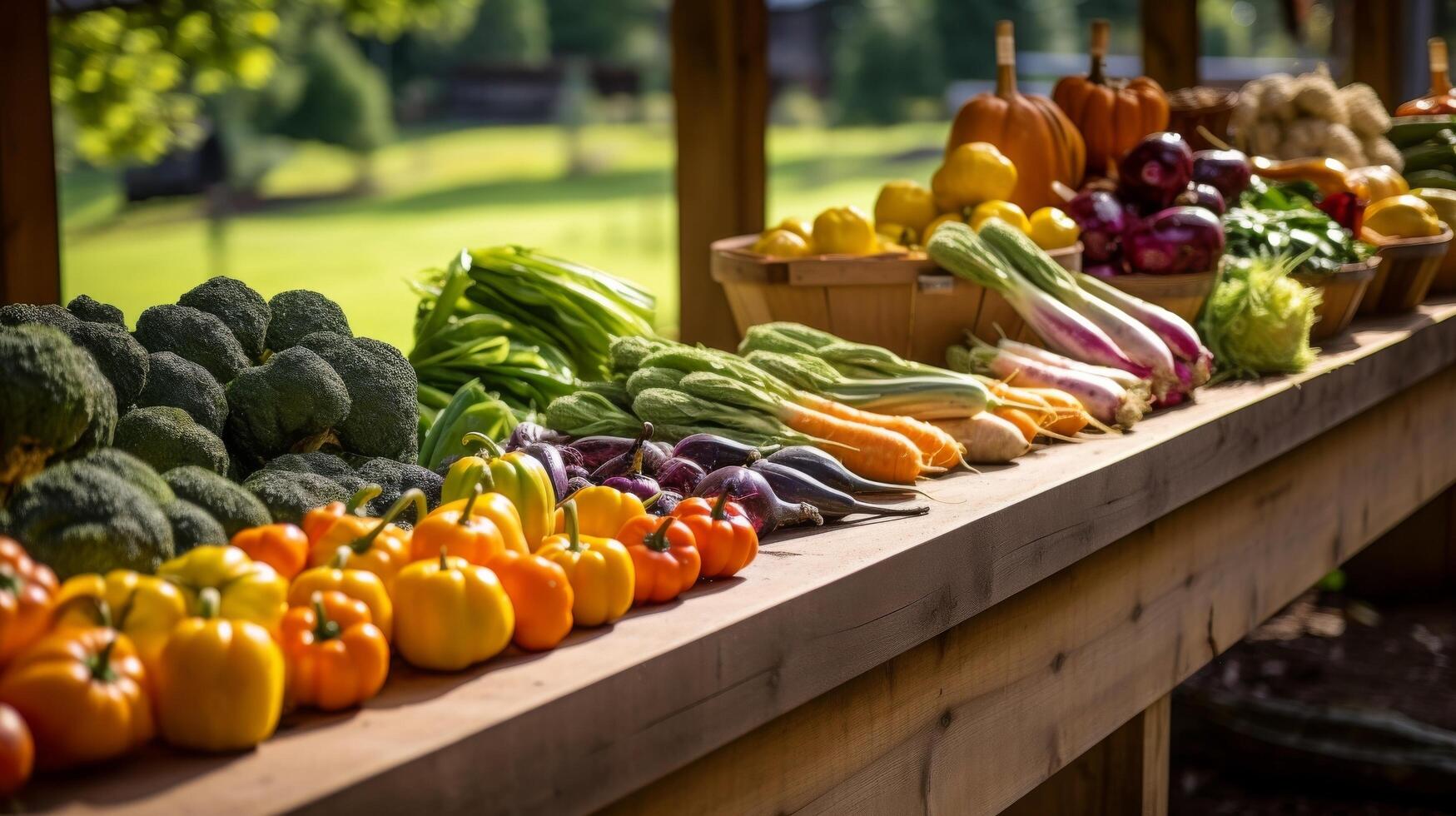 ai generiert reichlich Anzeige von bunt Früchte und Gemüse foto