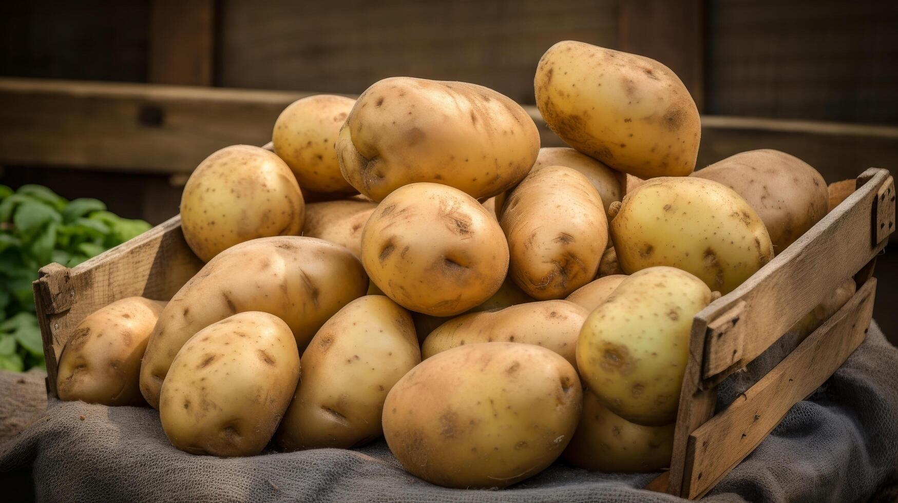 ai generiert Korb überfüllt mit aromatisch, Selten Erbstück Kartoffeln foto