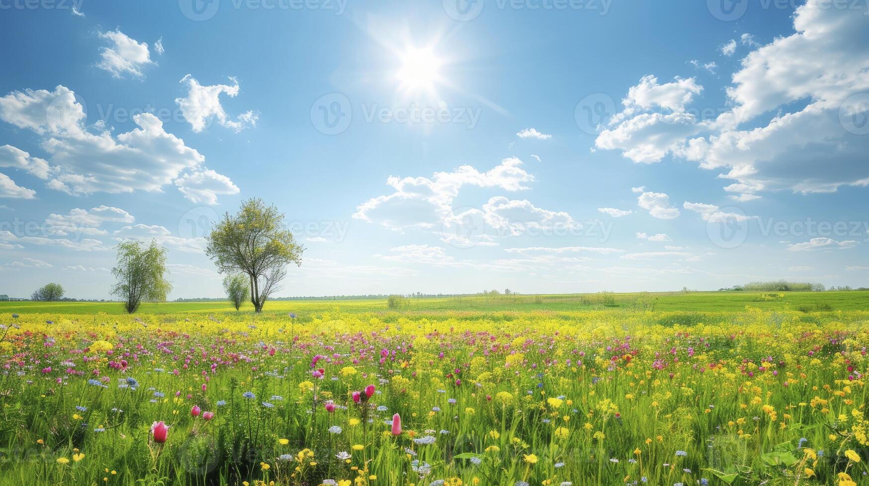 ai generiert bunt Frühling Sommer- Landschaft Hintergrund foto