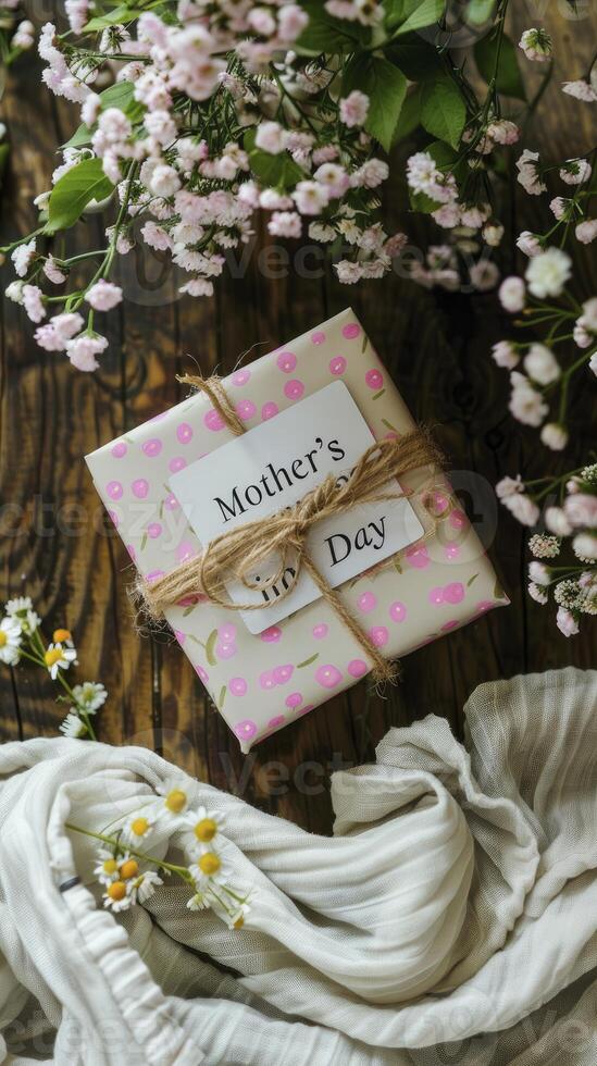 ai generiert Geschenk Box mit das Text Mütter Tag foto