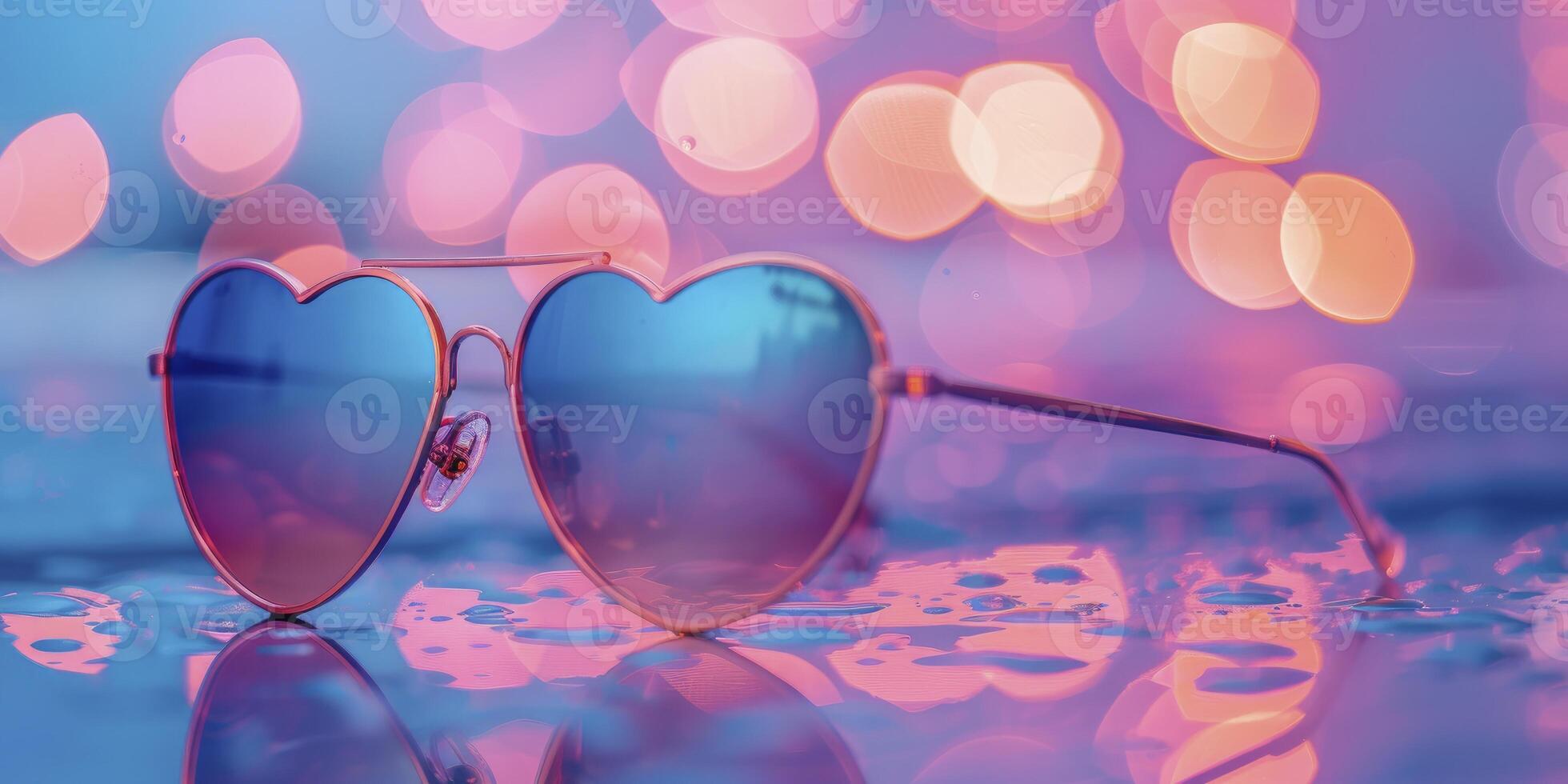 ai generiert herzförmig Sonnenbrille gegen ein Pastell- Bokeh Hintergrund foto