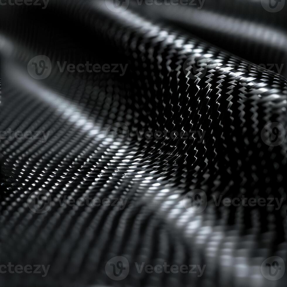 ai generiert Nahansicht von ein schwarz metallisch Oberfläche mit ein wellig, Welligkeit Muster Erstellen ein abstrakt Textur foto