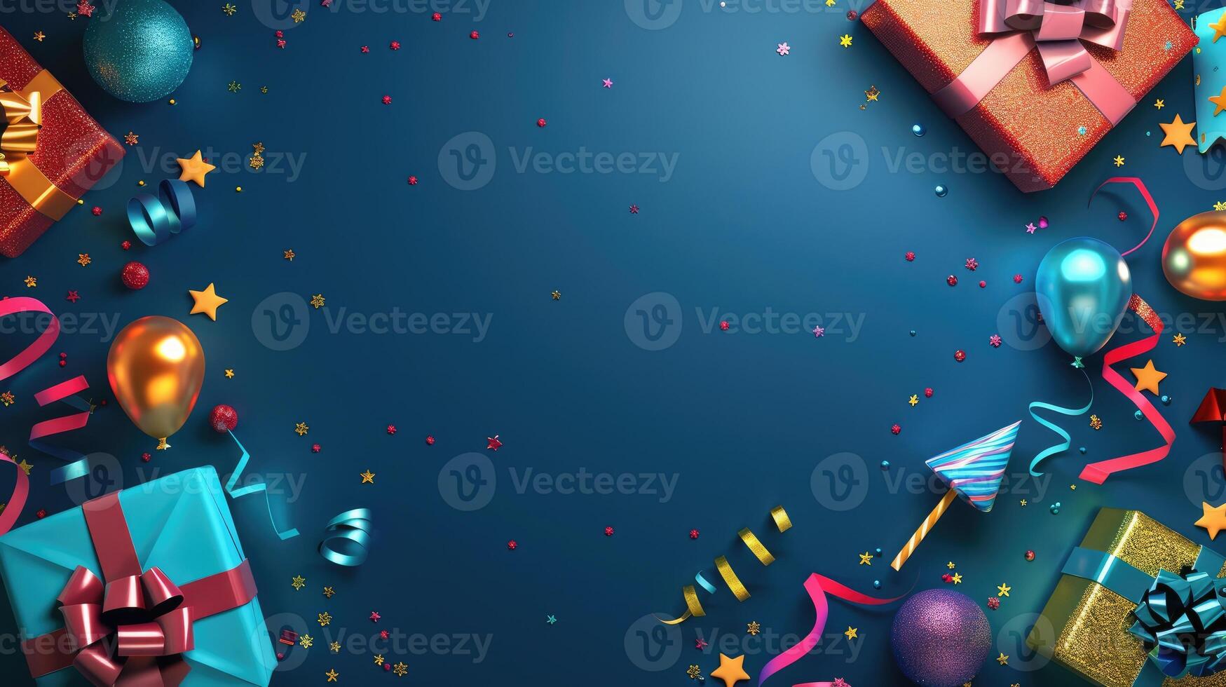 ai generiert bunt Geburtstag Hintergrund mit Mehrfarbig Party Artikel foto
