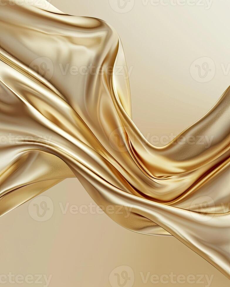 ai generiert abstrakt Gold Stoff schwebte auf ein Licht Beige Hintergrund foto
