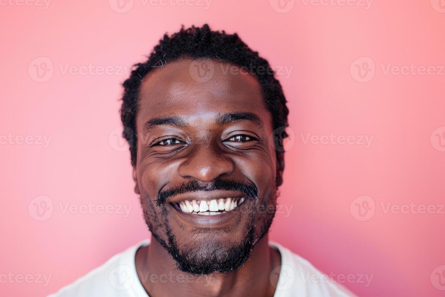 ai generiert Porträt von ein glücklich schwarz Mann auf farbig Hintergrund foto