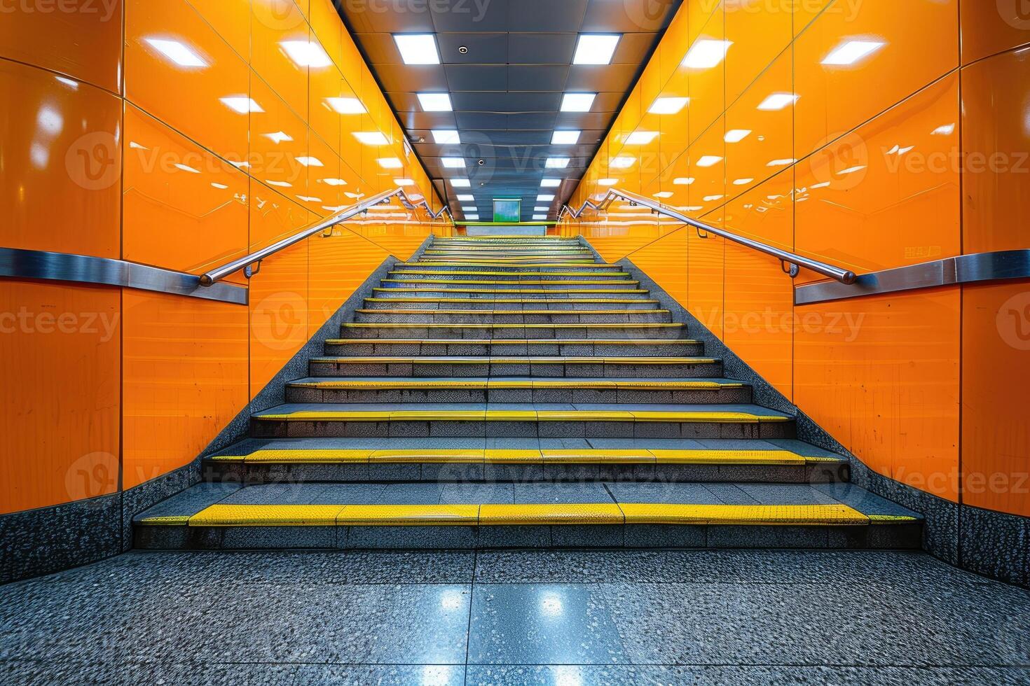 ai generiert Ausfahrt und Eingang Treppe im Öffentlichkeit Bahnhof Fachmann Fotografie foto