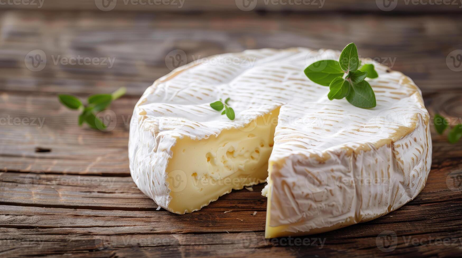 ai generiert Sanft Französisch Camembert Käse auf Holz Hintergrund . foto