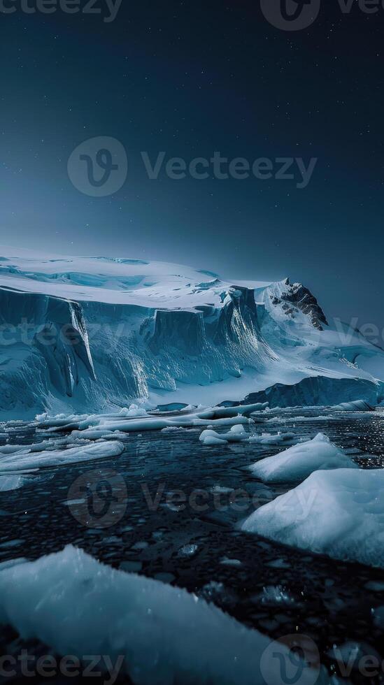 ai generiert Antarktis Gletscher Landschaft beim Nacht foto