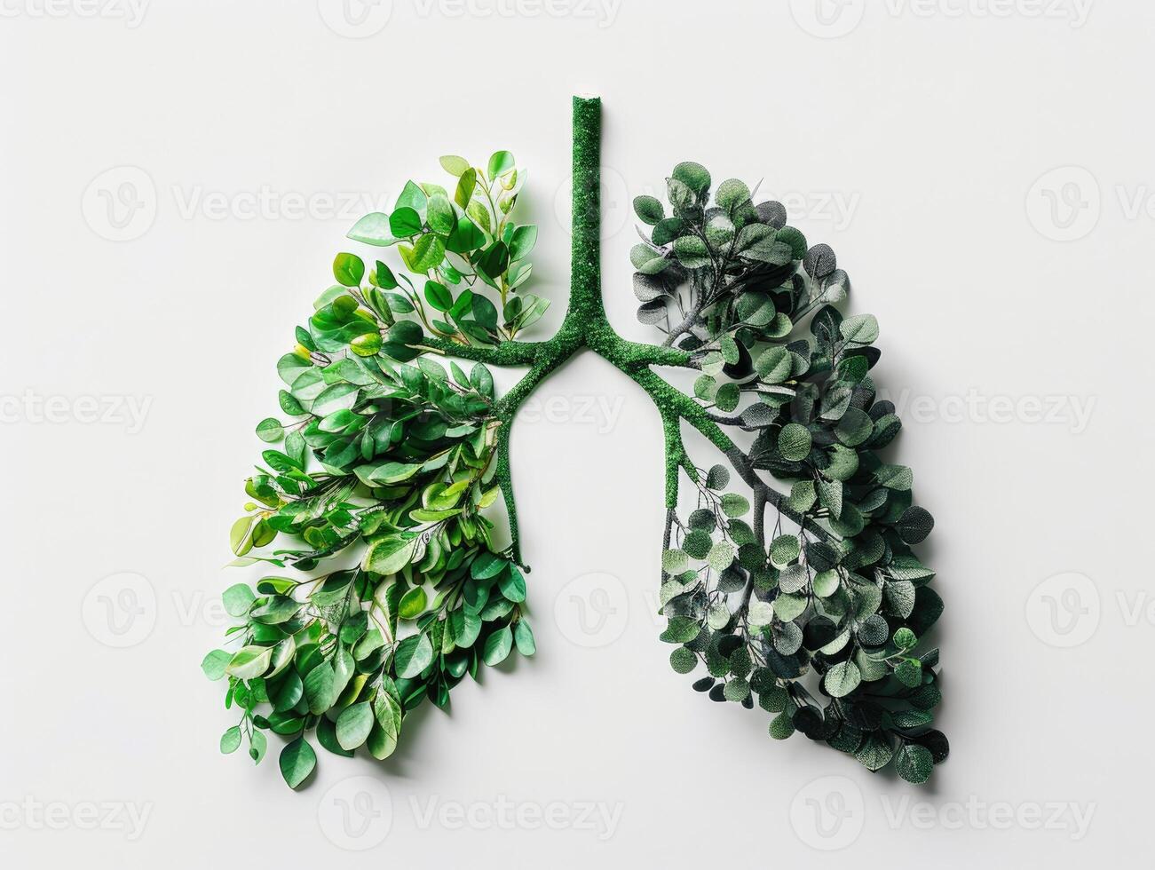 ai generiert Mensch Lunge im das bilden von Bäume oder Blätter auf ein Weiß Hintergrund foto