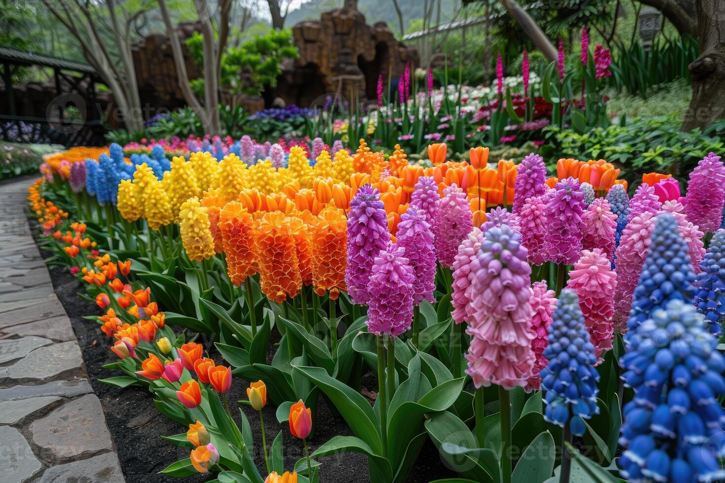 ai generiert Thema von draussen Frühling mit bunt Blumen Fachmann Fotografie foto