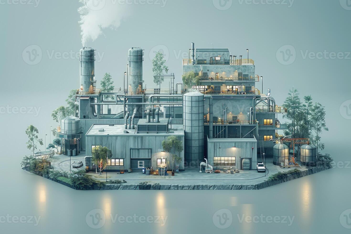 ai generiert Illustration von industriell von ein Leistung Pflanze Fabrik Fachmann Fotografie foto