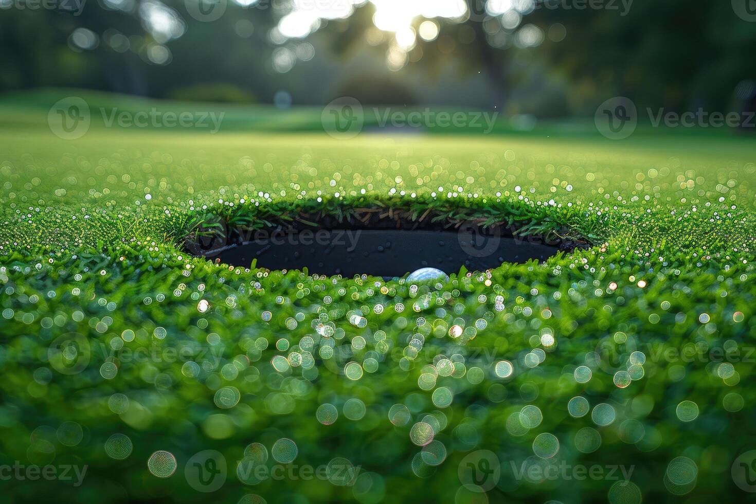 ai generiert Golf Loch und Bälle auf das Grün foto