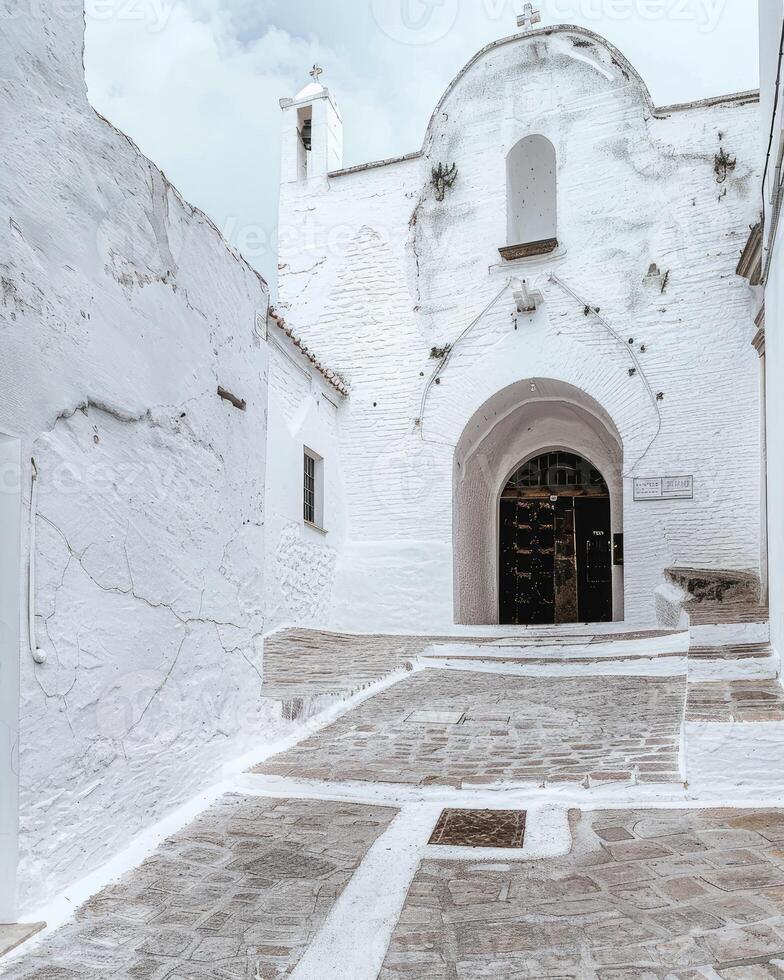 ai generiert das Eingang von ein Weiß Stadt, Dorf im Italien foto