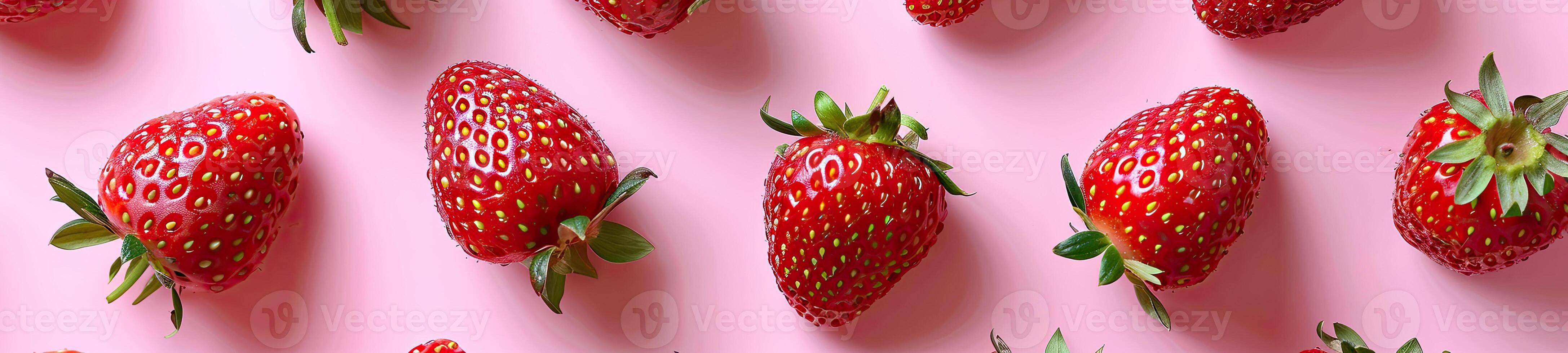 ai generiert frisch saftig Erdbeeren auf ein Rosa Hintergrund foto
