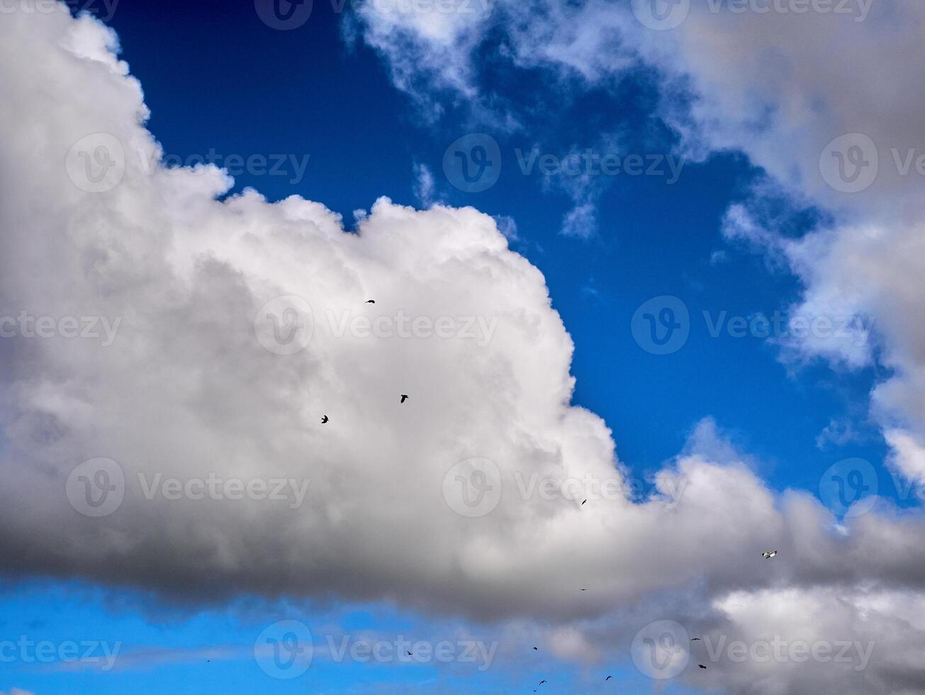 Weiß flauschige Wolken im das tief Blau Himmel. Himmel Hintergrund foto