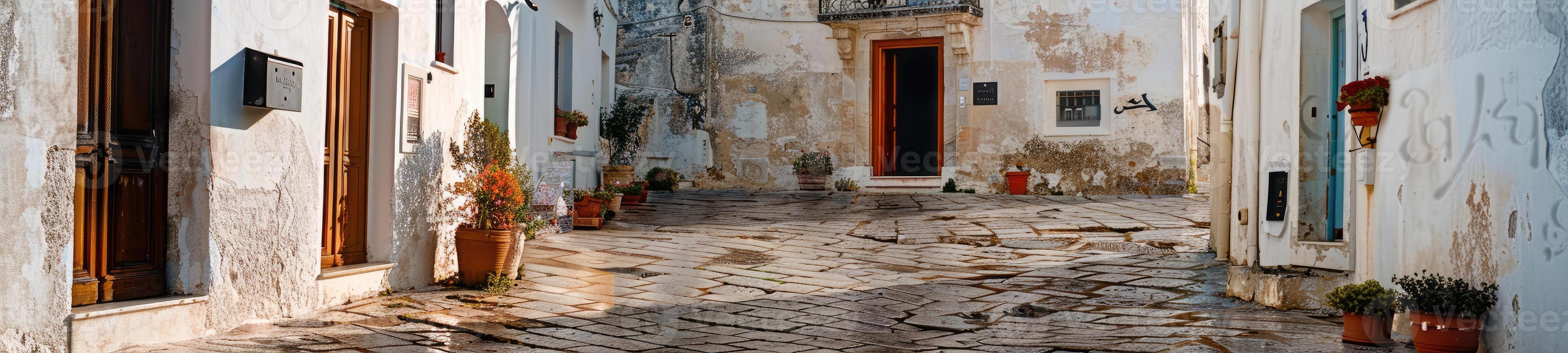 ai generiert das Eingang von ein Weiß Stadt, Dorf im Italien foto