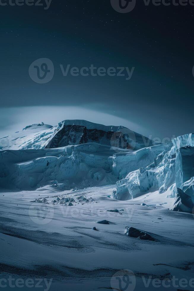 ai generiert Antarktis Gletscher Landschaft beim Nacht foto