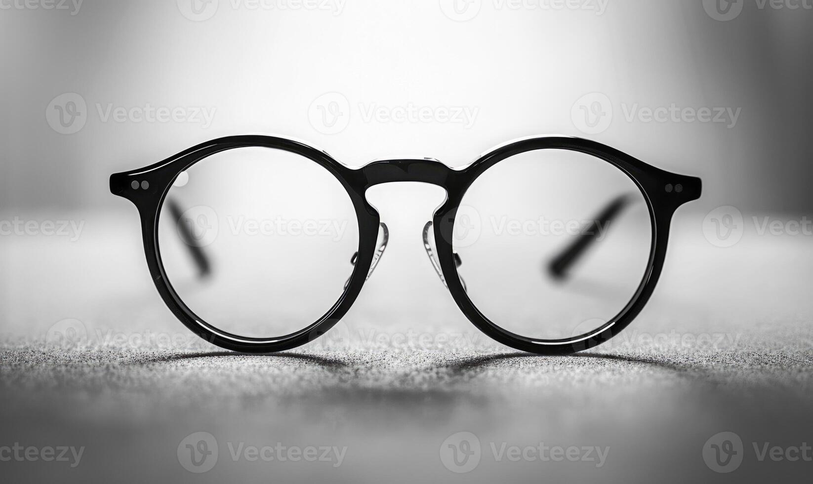ai generiert Brille mit schwarz Rahmen auf das Hintergrund von das Licht. foto