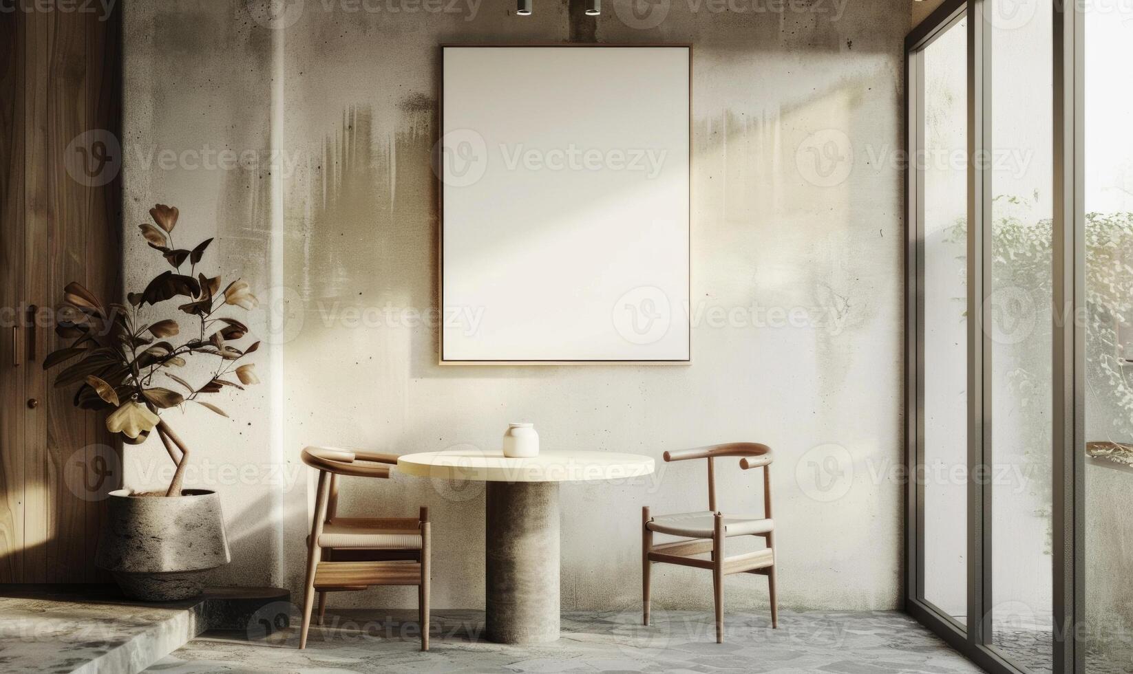 ai generiert Innere von modern Cafe mit spotten oben Poster. foto