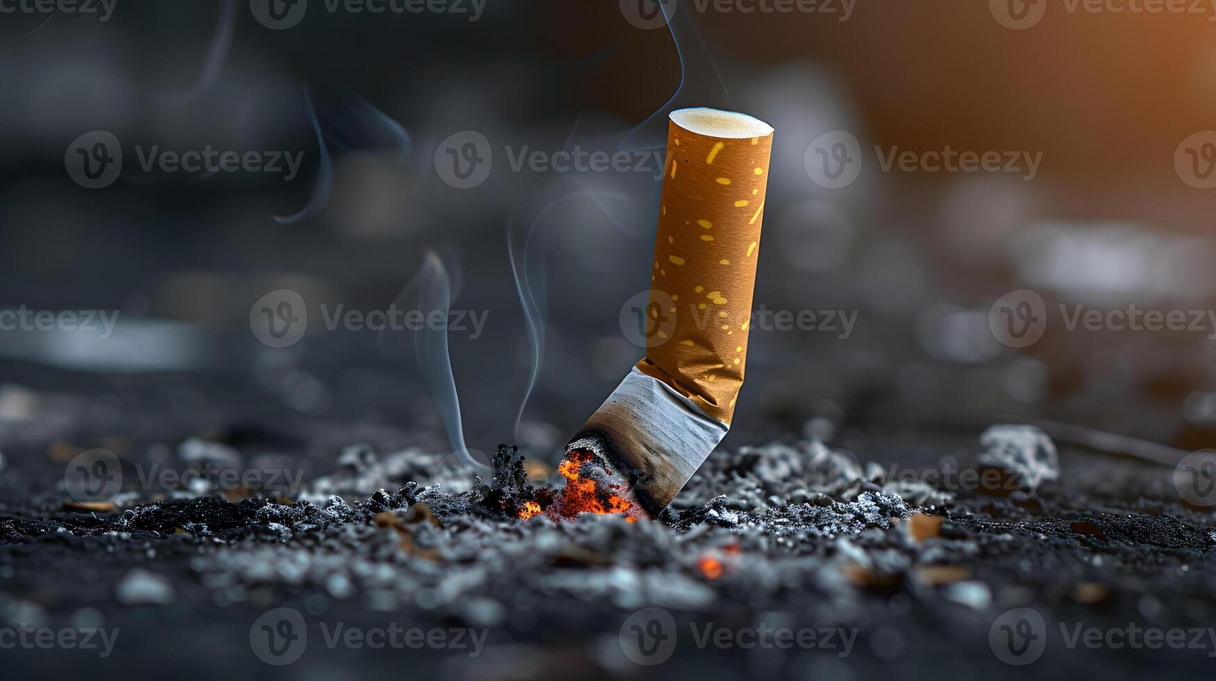 ai generiert Welt Nein Tabak Tag Konzept halt Rauchen, Tabak Zigarette Hintern auf das Fußboden foto